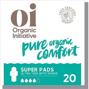 Oi | Organic Initiative - Ultra-Thin Pads with Double Wing Security | Overnight | 100% Certified Organic Cotton, Unscented | Leak Free, Biodegradable | Non-GMO, Toxin Free | 36 Pads