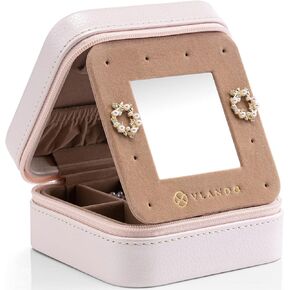 Vlando Plush Velvet Small Travel Jewelry Case, Mini Portable Jewelry Box for Women, Jewelry Travel Oragnizer with Mirror for Girls, Ring, Earring, Necklace, Bracelet, Travel Accessory, Taro Purple