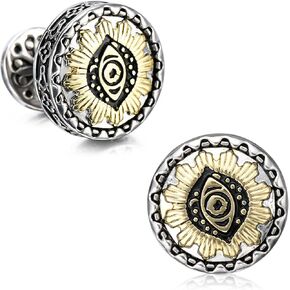 18K Gold Plated Eye of Sun Cufflinks for Tuxedo Shirt Best Gifts for Men, Wedding, Business, with Luxury Wooden Gift Box