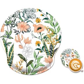 Pemlari [30% Larger Ergonomic Mouse Pad with Wrist Rest Support with Coaster with Non-Slip Rubber Base, Easy-Typing and Pain Relief, for Gaming Office Home Computer Laptop, Peony