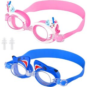 Foaincore 2 Pairs Kids Toddler Swim Goggles Anti Fog UV Swimming Goggles with Ear Plugs for Girls Boys Age 3-9