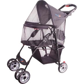 FOURPAW Pet Stroller Up to 55lbs Folding Lightweight Dog Stroller Cat Travel Stroller, 600D Linen Waterproof Breathable, 360° cardan Wheel, 3-in-1 Jogger Stroller for Medium Small Dogs with Basket