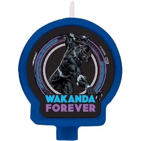 Black Panther Wakanda Forever Birthday Candle - 2.6" x 2.4", 1 Piece - Premium Black Marvel Character Candle for Kids Birthday Parties