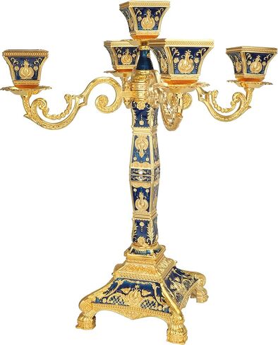 RosyLine Metal Candelabra 17" Height, Candle Holder with 5 Arms,Antique Bronze Furnish Candle Holder, Centerpiece for Home Decro,Wedding Event, Party,1 Pack (Golden) in Kuwait