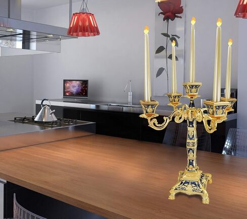 RosyLine Metal Candelabra 17" Height, Candle Holder with 5 Arms,Antique Bronze Furnish Candle Holder, Centerpiece for Home Decro,Wedding Event, Party,1 Pack (Golden) in Kuwait