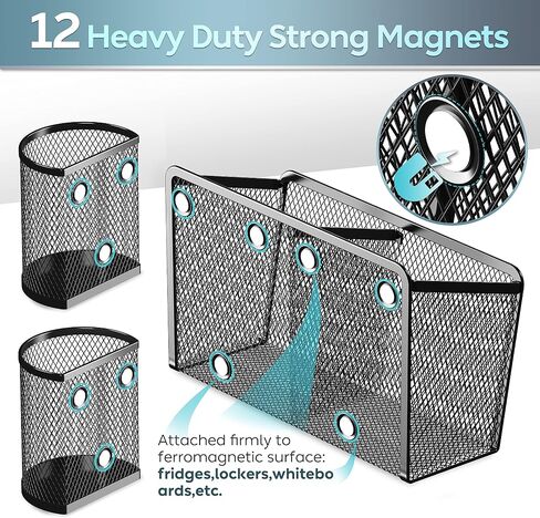 Sinboun 3 Pack Magnetic Pencil Holder Magnetic Storage Basket Organizer, Metal Magnetic Pen Holder Storage Basket for Whiteboard Refrigerator for Home School and Office in Saudi Arabia