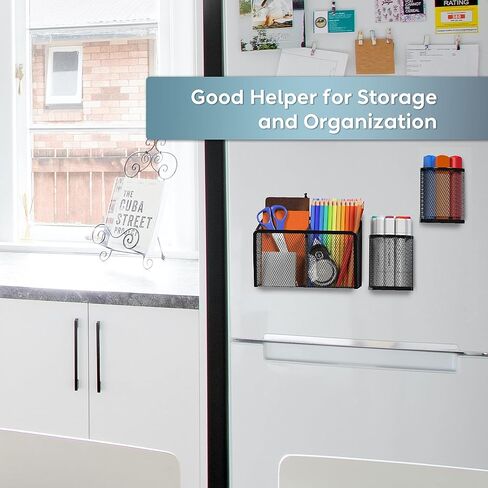 Sinboun 3 Pack Magnetic Pencil Holder Magnetic Storage Basket Organizer, Metal Magnetic Pen Holder Storage Basket for Whiteboard Refrigerator for Home School and Office in Saudi Arabia