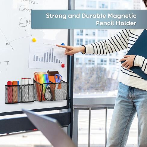 Sinboun 3 Pack Magnetic Pencil Holder Magnetic Storage Basket Organizer, Metal Magnetic Pen Holder Storage Basket for Whiteboard Refrigerator for Home School and Office in Saudi Arabia