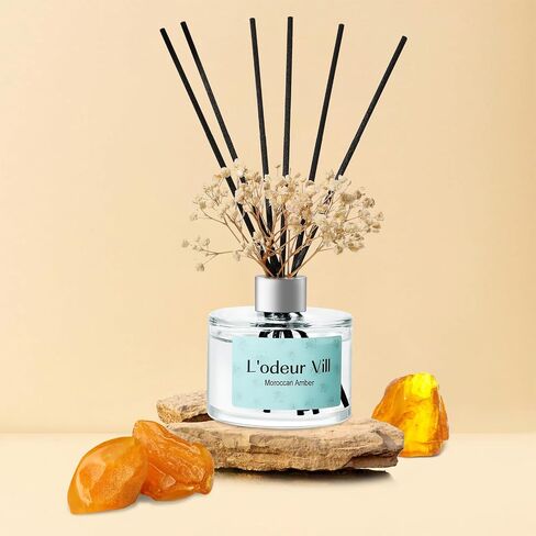 L'odeur Vill Reed Diffuser Set, 6.7 oz(200ml) Bamboo Scented Diffuser with 6 Oil Diffuser Sticks, Home Fragrance Essential Oil Reed Diffuser for Home Large Rooms Bathroom Shelf Decor in Kuwait