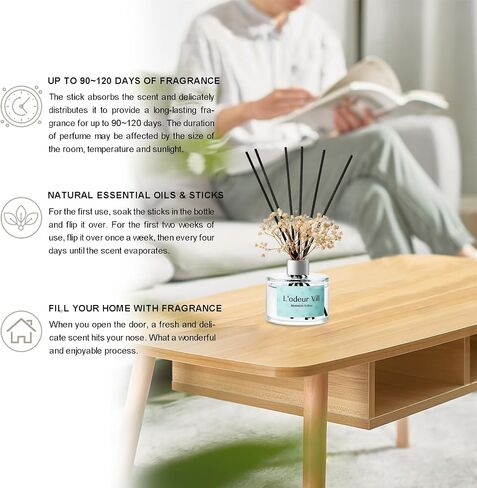 L'odeur Vill Reed Diffuser Set, 6.7 oz(200ml) Bamboo Scented Diffuser with 6 Oil Diffuser Sticks, Home Fragrance Essential Oil Reed Diffuser for Home Large Rooms Bathroom Shelf Decor in Kuwait
