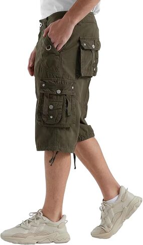 Rejork Men's Long Below Knee Length 3/4 Capri Cargo Shorts Loose Fit with Pockets 42 Light Green in Saudi Arabia