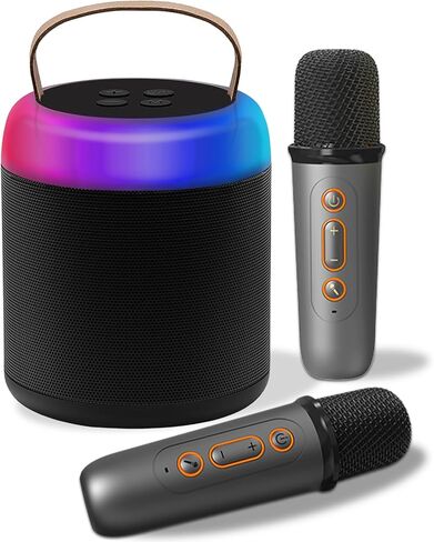 Karaoke Machine for Kids, Mini Karaoke Machine with 2 Wireless Microphones, Portable Bluetooth Karaoke Speaker for Kids 4, 5, 6, 7, 8, 9, 10, 12 (Black) in Saudi Arabia