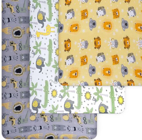 GROW WILD Pack n Play Sheets | Mini Crib Sheets 3-Pack, Soft Pack and Play Sheets, Premium Bassinet Sheet, Safari Elephant Yellow Gray White in Saudi Arabia