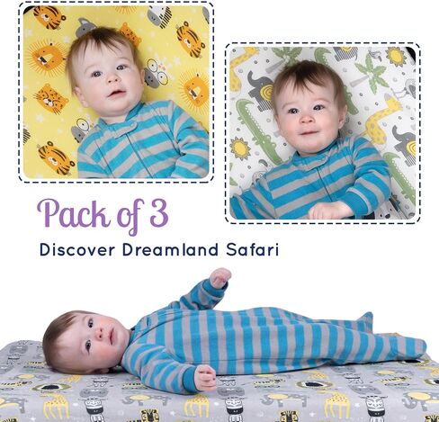 GROW WILD Pack n Play Sheets | Mini Crib Sheets 3-Pack, Soft Pack and Play Sheets, Premium Bassinet Sheet, Safari Elephant Yellow Gray White in Saudi Arabia