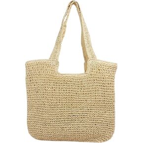 Large Straw Beach Bag for Womens, Straw Handbag Woven Tote Bag With Zipper Summer Straw Shoulder Bag