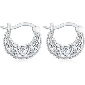 Filigree Earrings 925 Sterling Silver Crystal Filigree Hoop Earrings Retro Large Hoop Filigree Jewelry Gifts for Women Girls