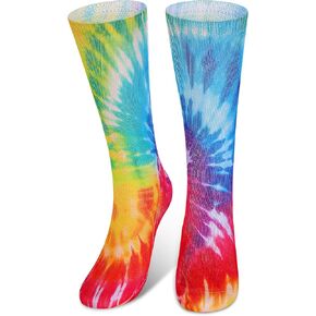 SATINIOR Tie Dye Socks Unisex Casual Pattern Crew Socks Colorful Tie Dye Soccer Softball Socks Skateboard Tie Dye Tube Socks Long Socks Novelty Funny Athletic Socks for Women Men kids