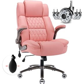 Large High Back Office Chair - Adjustable Lumbar Support, Flip Up Arms, Heavy Duty Metal Base, Breathable Bonded Leather, 2 Storage Bags, Black