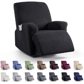 KinCam 3 Pieces Recliner Chair Covers, Stretch Reclining Chair Covers, Sofa Slipcovers Stripe Jacquard Recliner Covers Furniture Protector Covers with Elastic Bottom for Kids, Pets (Dull Grey)