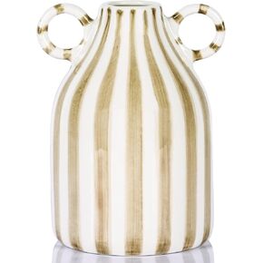 Black and White Ceramic Vase with Handle, Nordic Boho Small Vases Side Table Flower Centerpiece, Wide Mouth Single Flower Vase Pampas Grass Decorative - For Home Window Sill Living Dining Room Kitchen