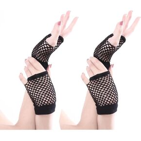 ALVOGIMOR 2 Pairs Fishnet Gloves,Mesh Fingerless Gloves, Elastic Nylon Mesh Wrist Gloves for Women Girls 80's Theme Party
