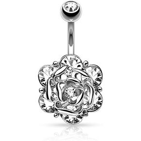 Pierced Owl - 14GA Stainless Steel CZ Crystal Gemmed Flower Belly Button Ring