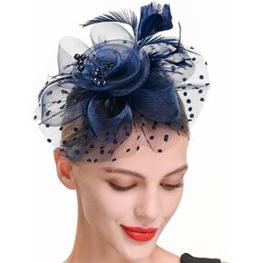 Foyte Fascinators Hat for Women Pillbox Hat Mesh Flower Headband Feathers Veil Hair Clip Wedding Party Headpiece with Veil