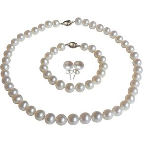 Cultured Freshwater White Pearl Necklace Bracelet Earrings Set (18"/7.5" Set; 8-8.5mm)