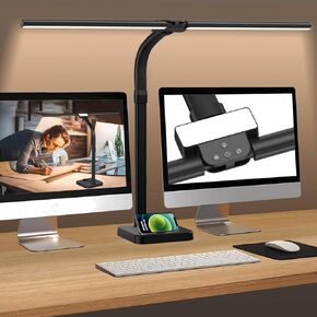 LED Desk Lamp for Home Office, 24W Bright Desk Lamp with Phone Holder Base - 25 Lighting Modes Eye-Caring Desk Light Adjustable Gooseneck Lamp for Workbench Drafting Reading Study-White