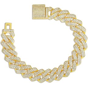Gemsme 18K White Gold Plated Bracelet Full Iced Out Cubic Zirconia Cuban Link Chain Hip Hop Bracelet for Men Women