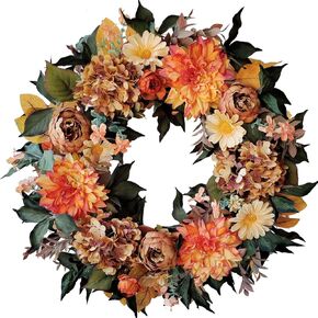 WANNA-CUL 24 Inch Large Spring Rose Flower Wreath for Front Door,Pink and Wine Red Floral Door Wreath with Eucalyptus Leaves for Wedding, Wall, Home Decorations 