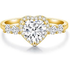 BEBEWO 1-2/5 ct.tw. Heart Cut Halo Moissanite Engagement Ring for Women in 925 Sterling Silver/10k Gold/14k Gold/18k Gold, Free Engraving Name Ring