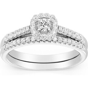 GILDED 1/2ct. T. W. Lab Diamond (SI1-SI2 Clarity, F-G Color) and Sterling Silver Square Engagement Ring Set