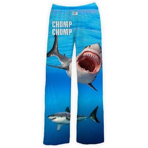 BRIEF INSANITY Lounge Pajamas Pants for Men and Women | Animal Shark Print Bottoms - Great White Loungewear Pants