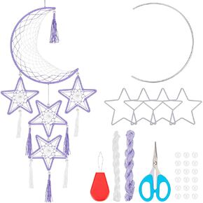 INFUNLY Moon Dream Catchers Large Moon Star Dream Catcher Kit DIY Blue Star Dream Catcher Bohemian Handmade Dream Catcher Ornaments for Wall Decor Large Moon Dream Catcher Making Kit with Instruction
