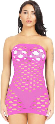 LemonGirl Women's Mesh Lingerie Fishnet Babydoll Mini Dress Free Size in Saudi Arabia