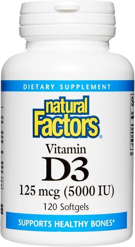 Natural Factors، فيتامين د3، 5000 وحدة دولية، يدعم صحة المفاصل والعظام والمناعة، 240 قطعة (عبوة من قطعة واحدة) in Saudi Arabia