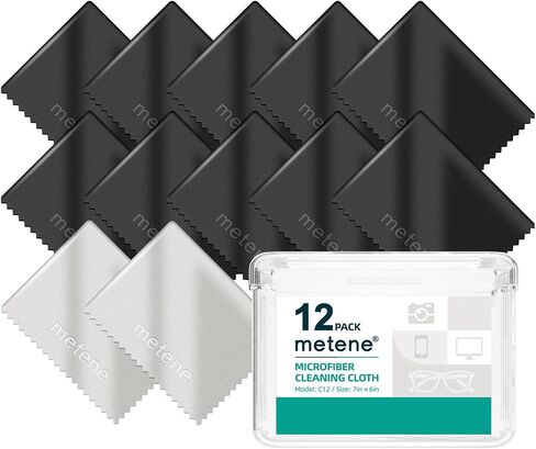 Metene 12 Pack Microfiber Cleaning Cloth (6 "x7"), Individually Wrapped and Equipped with a Storage Box | Microfiber Cloth for Glasses, Screens, Camera Lens and More(Dark Gray) in Kuwait