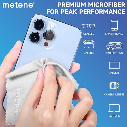 Metene 12 Pack Microfiber Cleaning Cloth (6 "x7"), Individually Wrapped and Equipped with a Storage Box | Microfiber Cloth for Glasses, Screens, Camera Lens and More(Dark Gray) in Kuwait