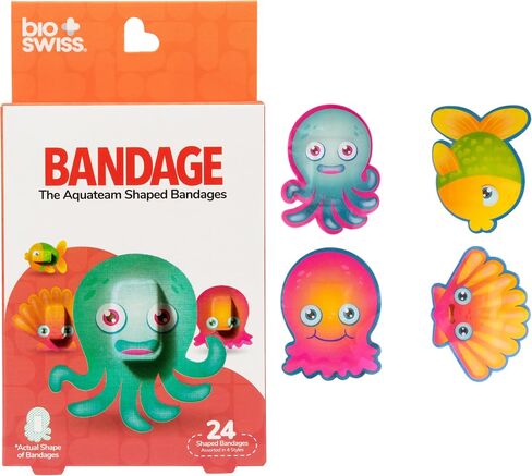 BioSwiss Kids Bandaids | 50pcs Sterile Unique Shaped Bandages Colorful Funny Cute Toddler Girls & Boys, Adults First Aid, Protect Scrapes and Cuts | Wellness for Everyone | Reusable Tin (Bulldog) in Kuwait