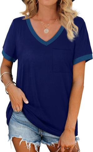 Geifa Womens T Shirts Short Sleeve V Neck Loose Casual Summer Tops 2026 with Pocket in Saudi Arabia