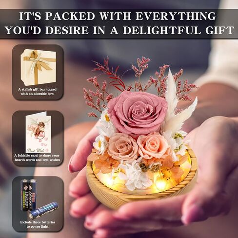TGELATA Preserved Flowers Roses, Fresh Flowers Real Floral Gift for Women, Flowers for Delivery Prime for Christmas/Valentine's Day/Mothers Day, Forever Rose Birthday Gifts for Mom, 2 Pink Roses in Saudi Arabia