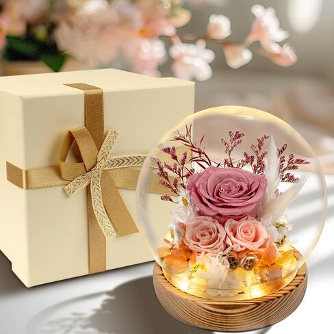 TGELATA Preserved Flowers Roses, Fresh Flowers Real Floral Gift for Women, Flowers for Delivery Prime for Christmas/Valentine's Day/Mothers Day, Forever Rose Birthday Gifts for Mom, 2 Pink Roses in Saudi Arabia