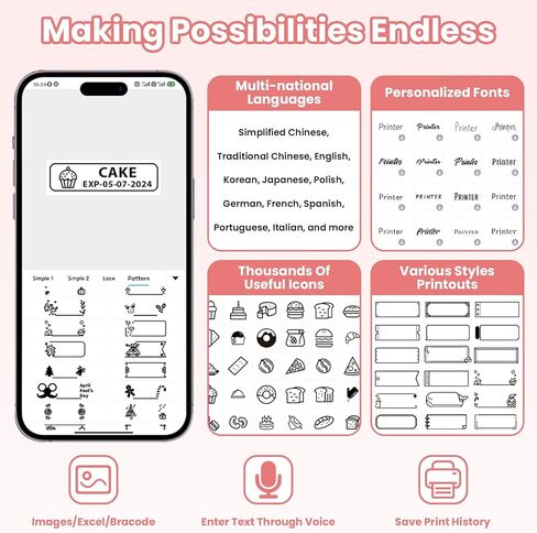 صانع الملصقات - آلة طابعة ملصقات صغيرة حرارية ذكية - طابعة ملصقات محمولة لاسلكية تعمل بالبلوتوث من COLORWING D30، متوافقة مع iOS وAndroid (قابلة لإعادة الشحن عبر USB) in Kuwait