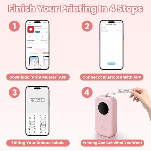 صانع الملصقات - آلة طابعة ملصقات صغيرة حرارية ذكية - طابعة ملصقات محمولة لاسلكية تعمل بالبلوتوث من COLORWING D30، متوافقة مع iOS وAndroid (قابلة لإعادة الشحن عبر USB) in Kuwait