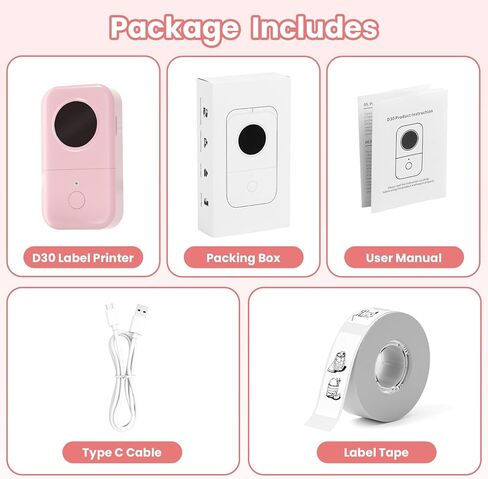 صانع الملصقات - آلة طابعة ملصقات صغيرة حرارية ذكية - طابعة ملصقات محمولة لاسلكية تعمل بالبلوتوث من COLORWING D30، متوافقة مع iOS وAndroid (قابلة لإعادة الشحن عبر USB) in Kuwait
