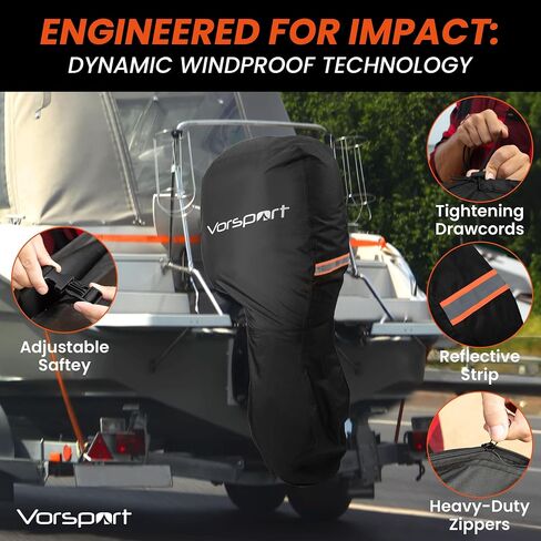 Outboard Motor Cover - Waterproof Boat Engine Cover for Trailering - Protective 600D Polyester Fabric, Reflective Strip, Fade Resistant - Windproof, UV-Proof, Heavy-Duty Zippers- 60-100HP in Saudi Arabia