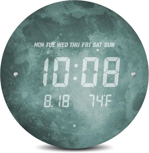 Digital Wall Clock Smart Lighted Silent 12/24H LED Wall Clock Large Display Modern Non Ticking Clock with Temperature Time Clocks for Living Room Bedroom Office Kitchen Decor 12 Inch(Moon) in Kuwait