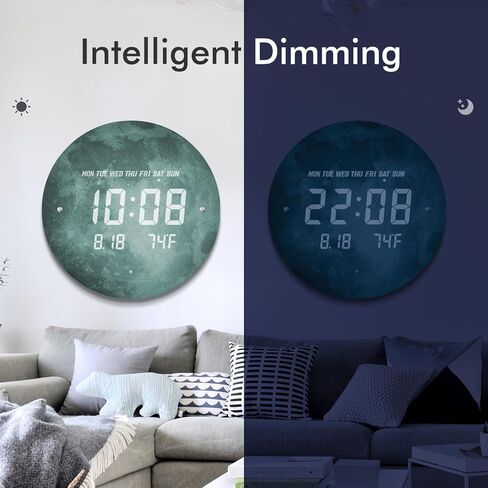 Digital Wall Clock Smart Lighted Silent 12/24H LED Wall Clock Large Display Modern Non Ticking Clock with Temperature Time Clocks for Living Room Bedroom Office Kitchen Decor 12 Inch(Moon) in Kuwait