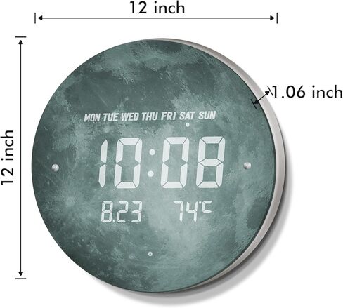 Digital Wall Clock Smart Lighted Silent 12/24H LED Wall Clock Large Display Modern Non Ticking Clock with Temperature Time Clocks for Living Room Bedroom Office Kitchen Decor 12 Inch(Moon) in Kuwait